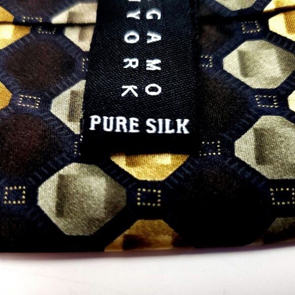 Bergamo New York Silk Tie Black Geometric Print - Picture 5 of 6